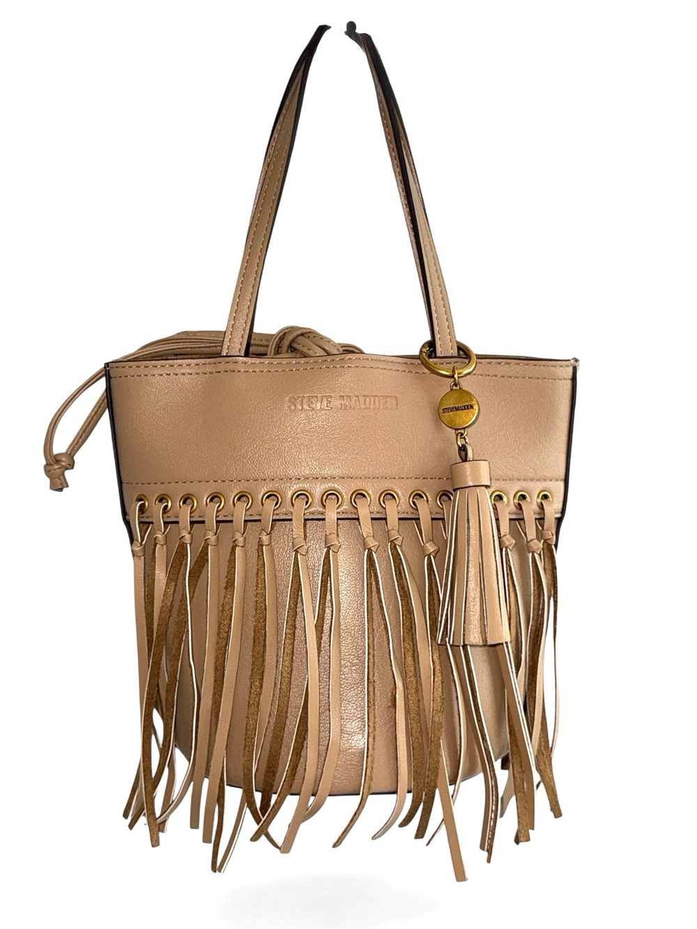Steve Madden NY Beige Fringe Tote with Tassel Charm
